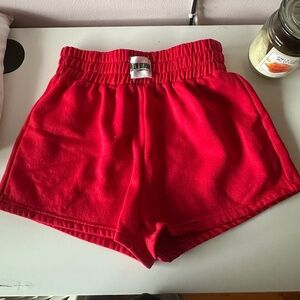 SHEIN EZwear Women Fashionable Red Knitted Casual Shorts RED